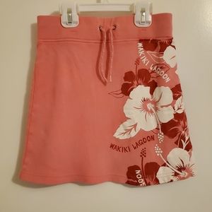 Waikiki Lagoon Hawaii Pink White Flower Pull String Cotton Skirt size 9-10 140cm